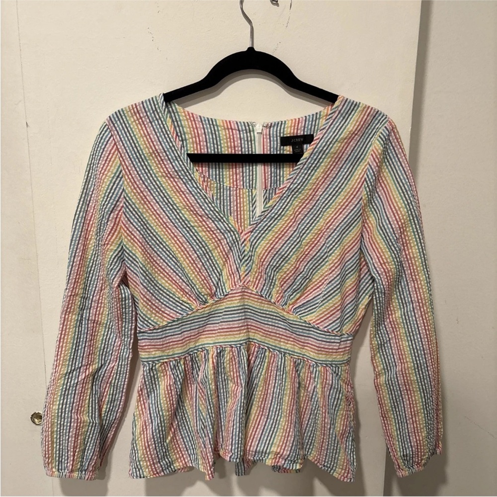 J.Crew V-Neck Peplum Rainbow Seersucker Top XS - Picture 5 of 5